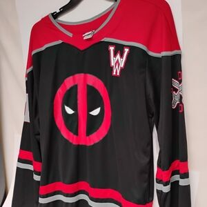 Men's Marvel Deadpool Black Graphic Hockey Jersey in size M